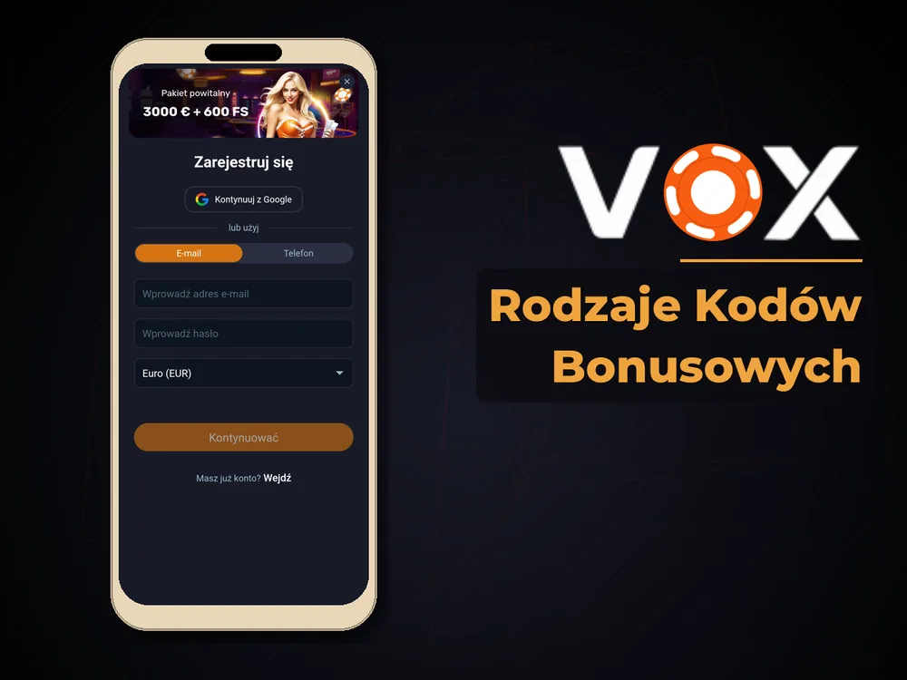 vox casino - Rodzaje Kodów Bonusowych